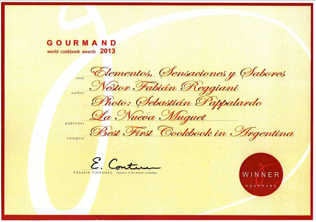 Gourmand International Awards - certificado de premiación